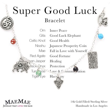 Super Good Luck Bracelet, Sterling Silver 14K Gold Fill Dangle Charm Bracelet