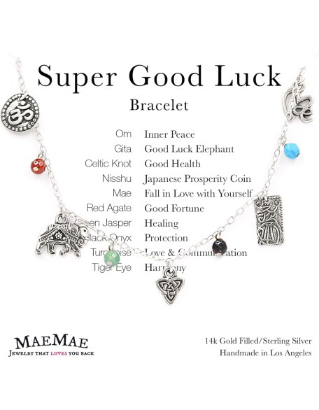 Super Good Luck Bracelet, Sterling Silver 14K Gold Fill Dangle Charm Bracelet