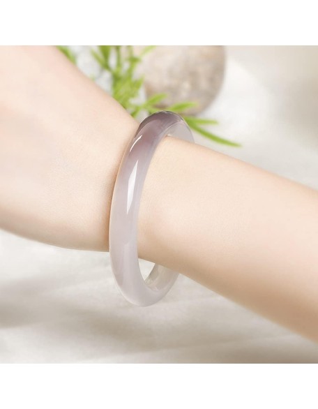 Women's Jade Bangle, Gray Chalcedony Bangle, Women's Gray Agate Bangle, Feng Shui Jade Bangle