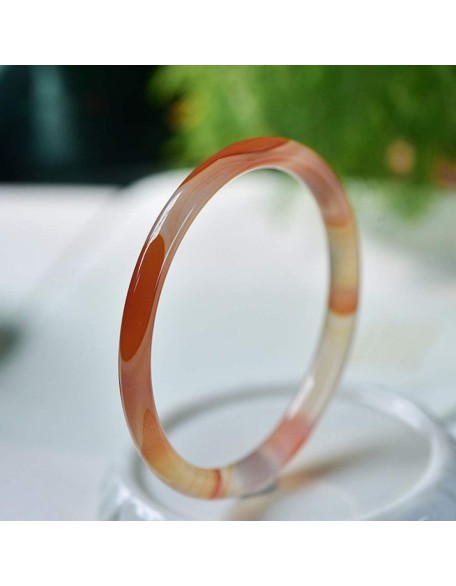 Jade Bangles, Natural Caramel Color Agate Bracelet, Thin Round Bar Bracelet, Feng Shui Jewelry, Gift for Mother to Girlfriend, with Box (54-64mm)