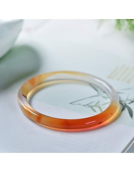 Jade Bangles, Natural Caramel Color Agate Bracelet, Thin Round Bar Bracelet, Feng Shui Jewelry, Gift for Mother to Girlfriend, with Box (54-64mm)