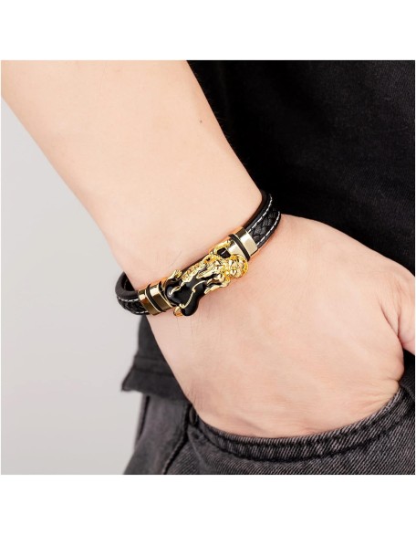 Bracelets Feng Shui Guardian Charm Leather Bracelet Men Women Troops Wristband Jewelry Gold Black PIXIU Wealth braclets