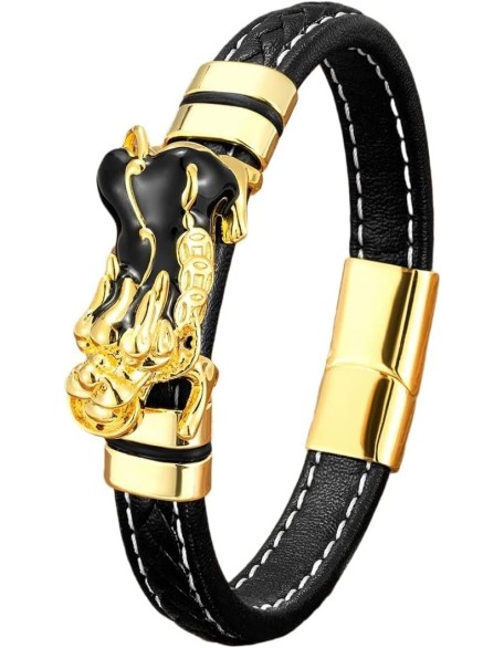 Bracelets Feng Shui Guardian Charm Leather Bracelet Men Women Troops Wristband Jewelry Gold Black PIXIU Wealth braclets