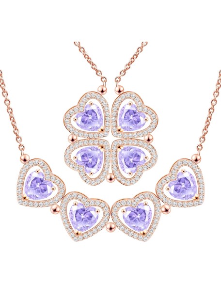 2 IN 1 Lucky Four Leaf Clover Necklaces for Women & Girls, Shamrock CZ Birthstone folding Heart Necklace