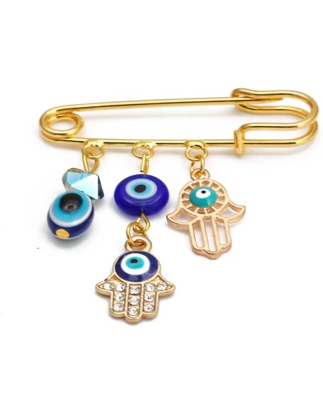 Turkey Evil Eye Rhinestone Charm Blue Lucky Eyeball Hands Brooch Pins Jewelry for Good Luck