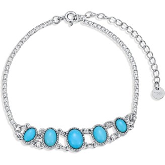 Turquoise Bracelet for Women Sterling Silver Genuine Blue Turquoise Gemstone Link