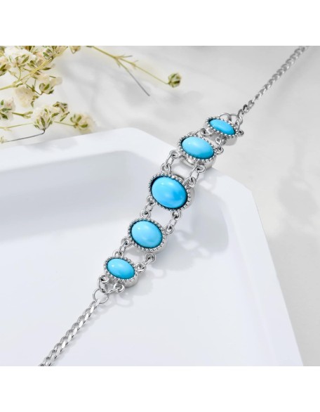 Turquoise Bracelet for Women Sterling Silver Genuine Blue Turquoise Gemstone Link