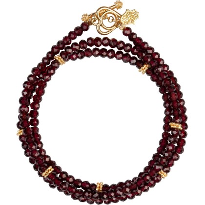 Spirit of Love - Genuine Garnet Stones 925 Sterling Silver- 18K Gold Plated Wrap Bracelet