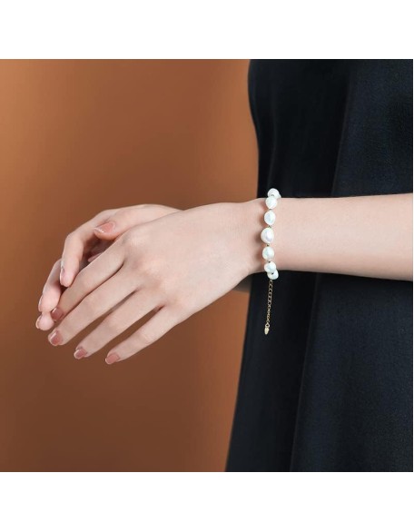 14K Gold Baroque Pearl Bracelet, Pure White Freshwater Pearl Bracelet