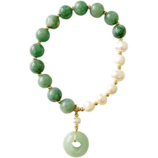 14K Gold Jade Pearl Bracelet, Pearl Beaded Stretch Bracelet