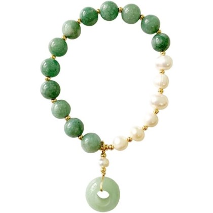 14K Gold Jade Pearl Bracelet, Pearl Beaded Stretch Bracelet