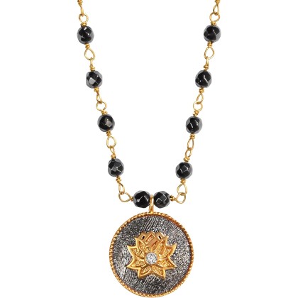 Enlightenment Hope - Women's Hematite 18K Gold Plated Brass Lotus Necklace