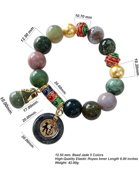 12.50 mm Jewelry Healing Energy Bracelets Bangle Charms with Pendant Jade Coin