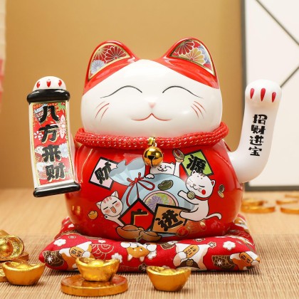 Lucky Statue Cat Figurines Chinese Cat Waving Arm Maneki Neko Ceramic Japanese Money Fortune Cat Gift Decorations for Store Company Opening