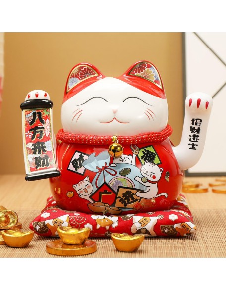 Lucky Statue Cat Figurines Chinese Cat Waving Arm Maneki Neko Ceramic Japanese Money Fortune Cat Gift Decorations for Store Company Opening