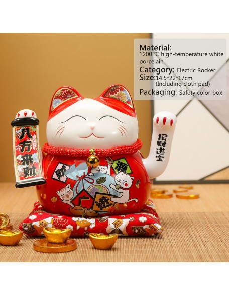 Lucky Statue Cat Figurines Chinese Cat Waving Arm Maneki Neko Ceramic Japanese Money Fortune Cat Gift Decorations for Store Company Opening