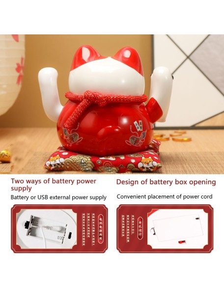 Lucky Statue Cat Figurines Chinese Cat Waving Arm Maneki Neko Ceramic Japanese Money Fortune Cat Gift Decorations for Store Company Opening