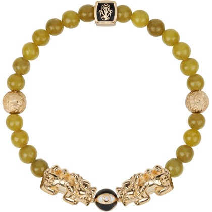 Established Resilience - Double Dragon Jade 18K Gold Plated Brass Bracelet, Evil Eye Symbol deflects negativity, Jade stones for cleansing