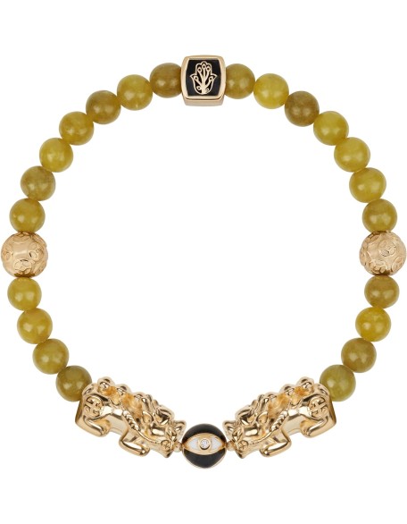 Established Resilience - Double Dragon Jade 18K Gold Plated Brass Bracelet, Evil Eye Symbol deflects negativity, Jade stones for cleansing