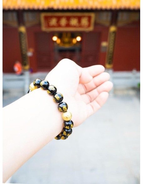 Feng Shui Bracelet Obsidian Bracelet, 24k Gold Plated Pixiu Bracelet Dragon Protection for Men Women