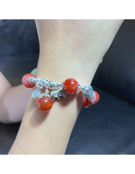 Natural Carnelian Bracelet,natural agate stone bracelet 12mm bead silver accessories bracelet for women, Jewelry Healing Bracelets Bring Luck and happyness Prosperity