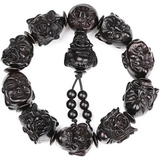 Bracelets,gifts for her,Ebony Wood Carved Arhats Head Beads Bracelet Buddha Prayer