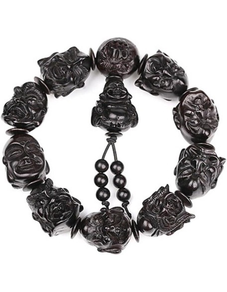 Bracelets,gifts for her,Ebony Wood Carved Arhats Head Beads Bracelet Buddha Prayer