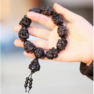 Bracelets,gifts for her,Ebony Wood Carved Arhats Head Beads Bracelet Buddha Prayer