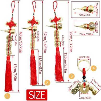 1PCS Chinese New Year Lucky Coins Charm Gourd Chinese Knot Tassel and 1PCS Feng Shui Key Chains Gourd with PIXIU Coin, Hanging Tassel Pendant Bring Luck Healt Wealth