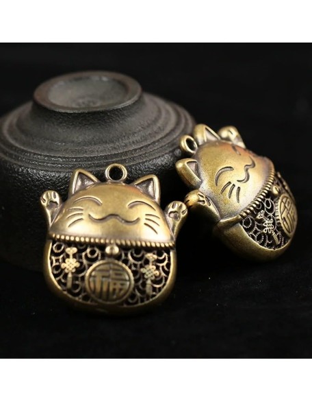 Lucky Cat Charms,Maneki Neko Brass Cat Keychain With Feng Shui Coins,Buddha Statue Kitty Good Luck Charms