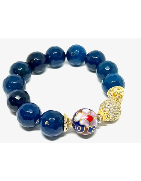 Blue Agate Gemstone Beaded Bracelet Set Of 3 Pieces